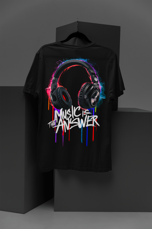 DJ Headphones - 'Music Is The Answer' Graffiti Headphones Tee