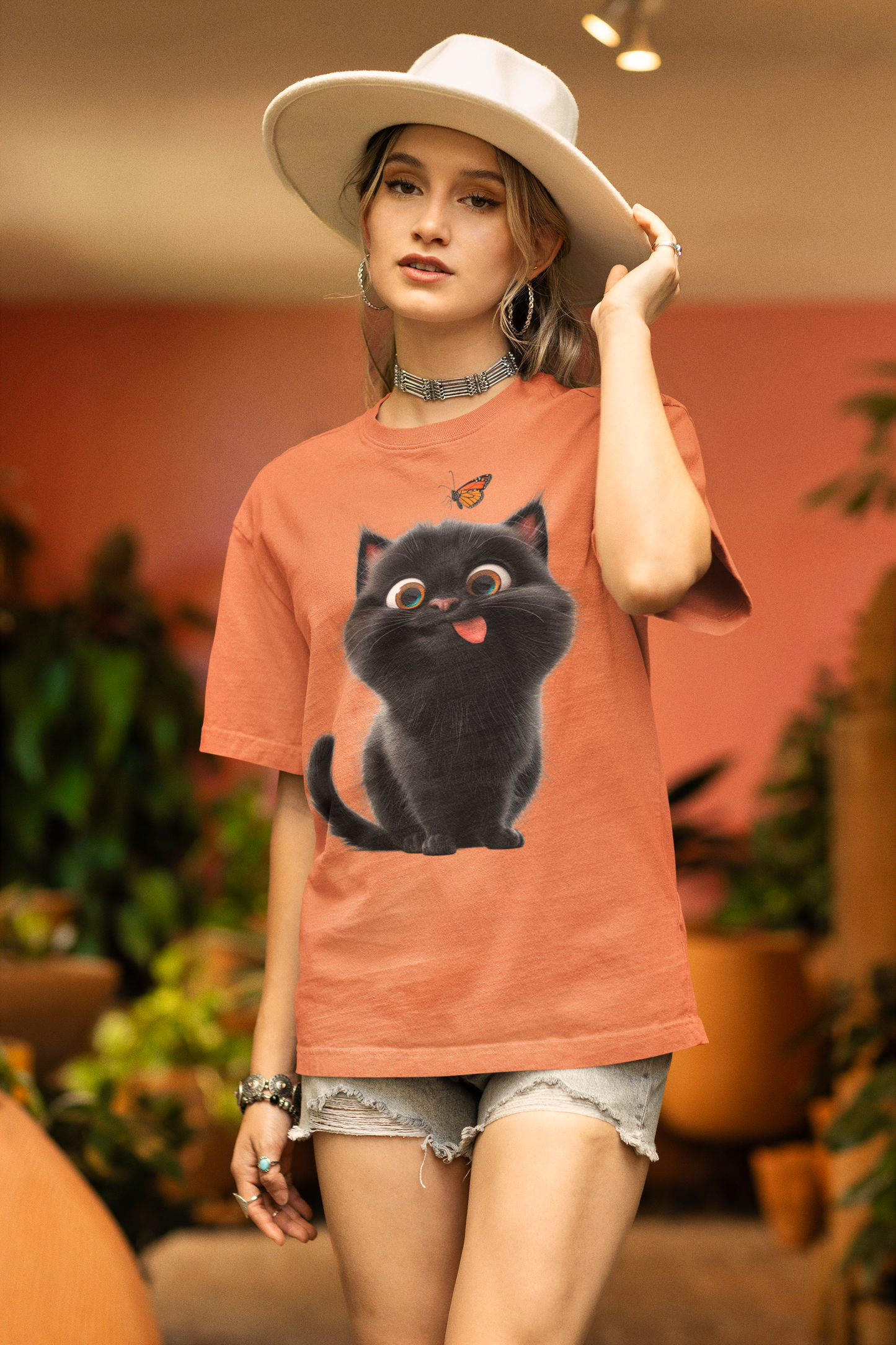 Happy Kitten And Butterfly Buddy Tee – Animated Adoration