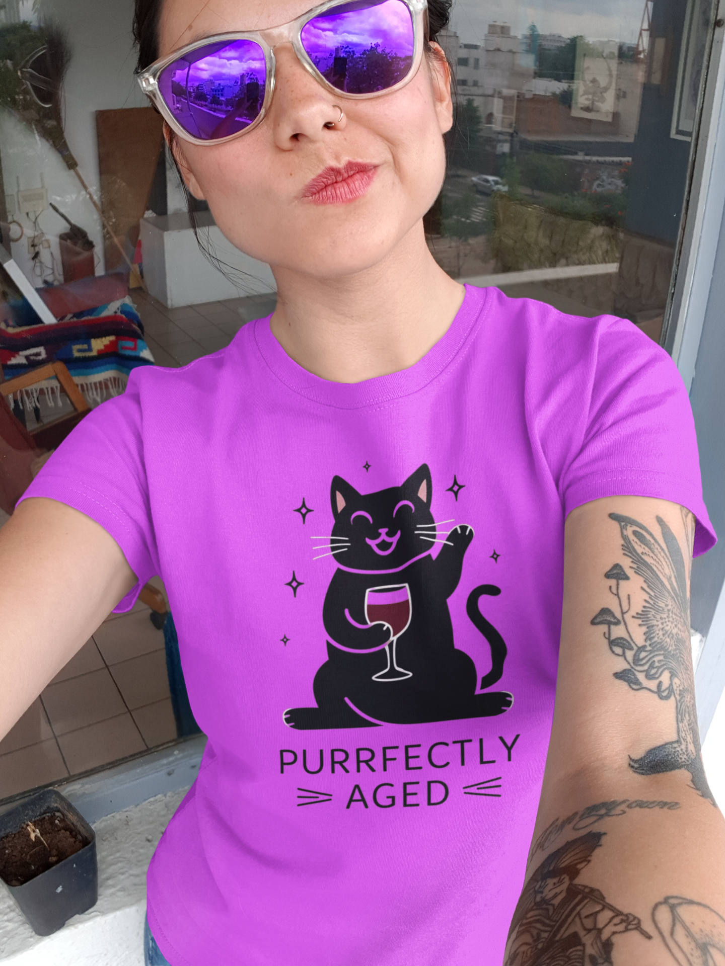 Purrfectly Aged - Wine Connoisseur Cat Tee